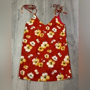 Style Rack Red Hawaiian Floral Print Shirt Dress Sleeveless Linen Small NWT